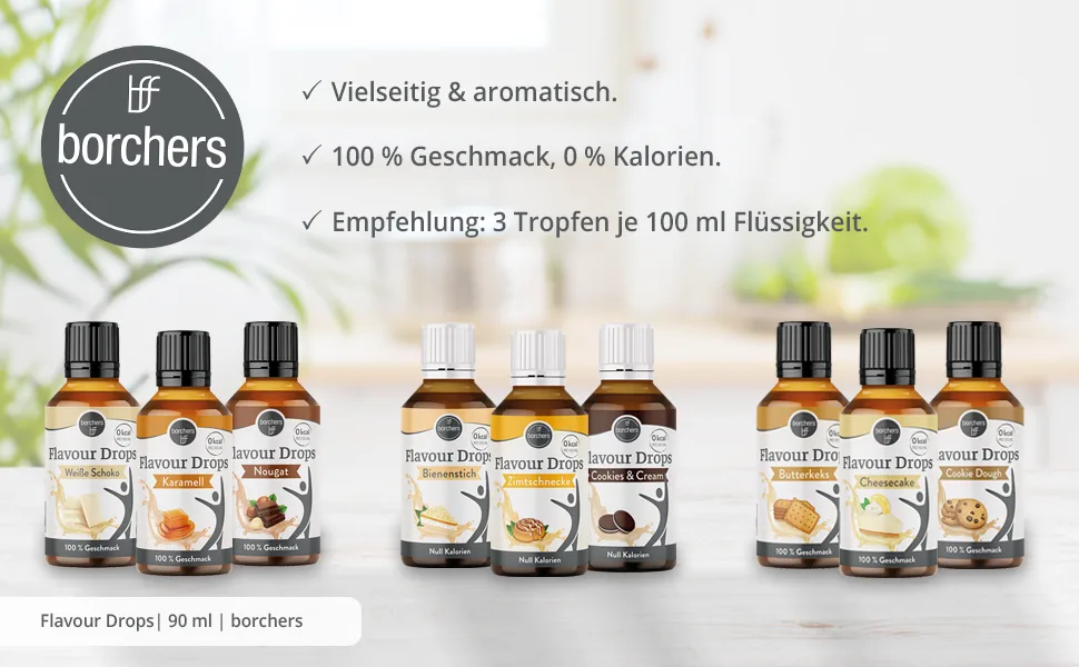 borchers Flavour Drops | Sample package "Bakery" | 0 calories | For cooking and baking | 30 ml - Flavour-Drops-Header
