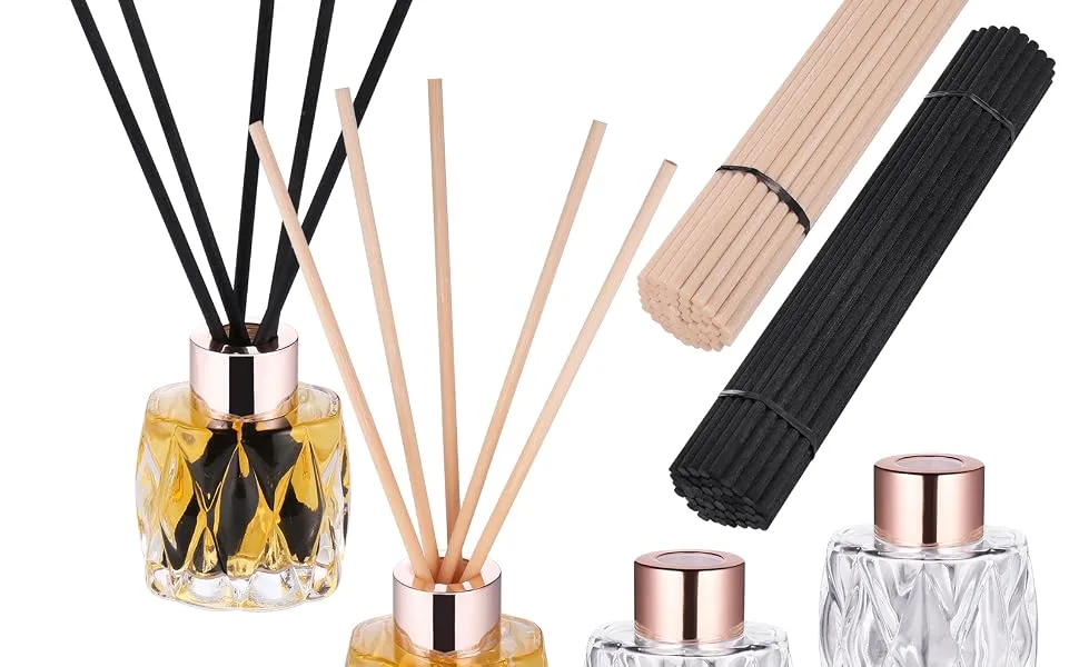 4 piece of glass diffuser bottles set glass bottles for room fragrance diffuser with 100 piece rattan sticks Diamond design empty diffuser bottle with fragrance sticks container for essential oils - 4Stück Glasdiffusorflaschen Set