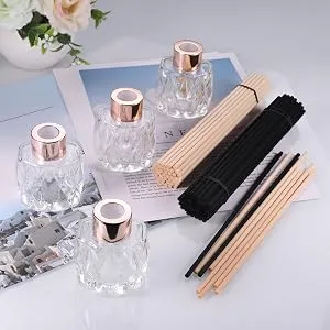 4 piece of glass diffuser bottles set glass bottles for room fragrance diffuser with 100 piece rattan sticks Diamond design empty diffuser bottle with fragrance sticks container for essential oils - product information 3