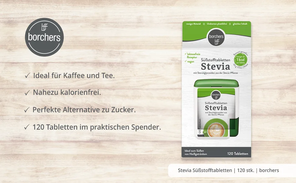 12 x borchers Stevia sweetener tablets | In dispenser | Low calorie | Sweetener | 120 tablets 1440 pieces (1 pack) - Erythrit-Header