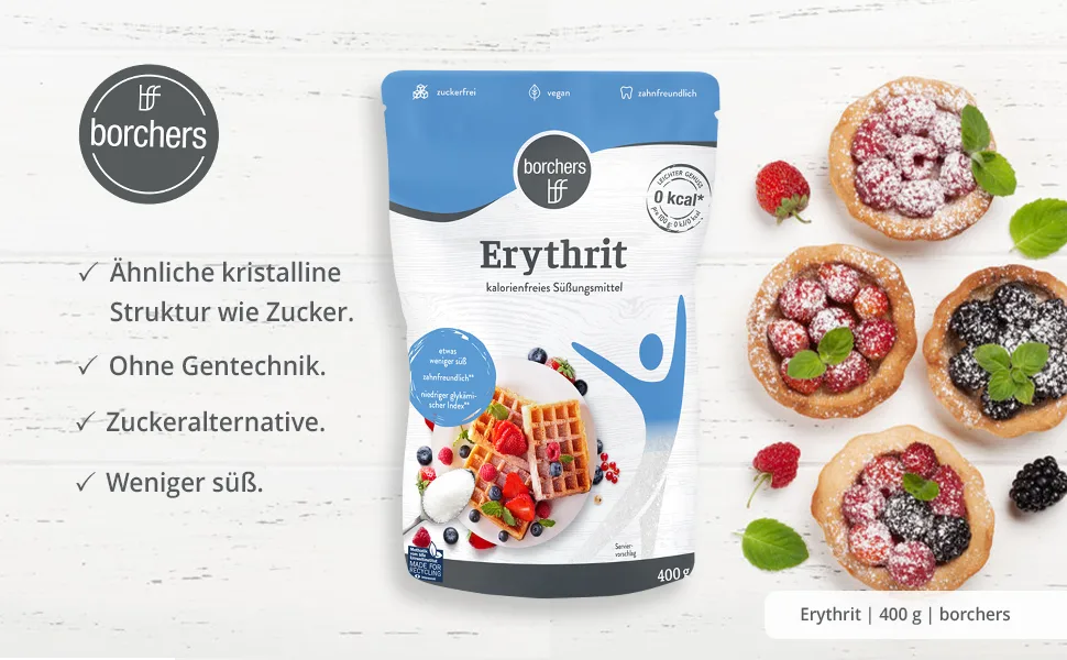 3x Borchers Erythrit |3x 400g bag |Sugar alternative |Sugar replacement |Sweet agent |Sugar -free |Calorie -free |Tooth -friendly |Erythritol (3) - Erythrit-Header