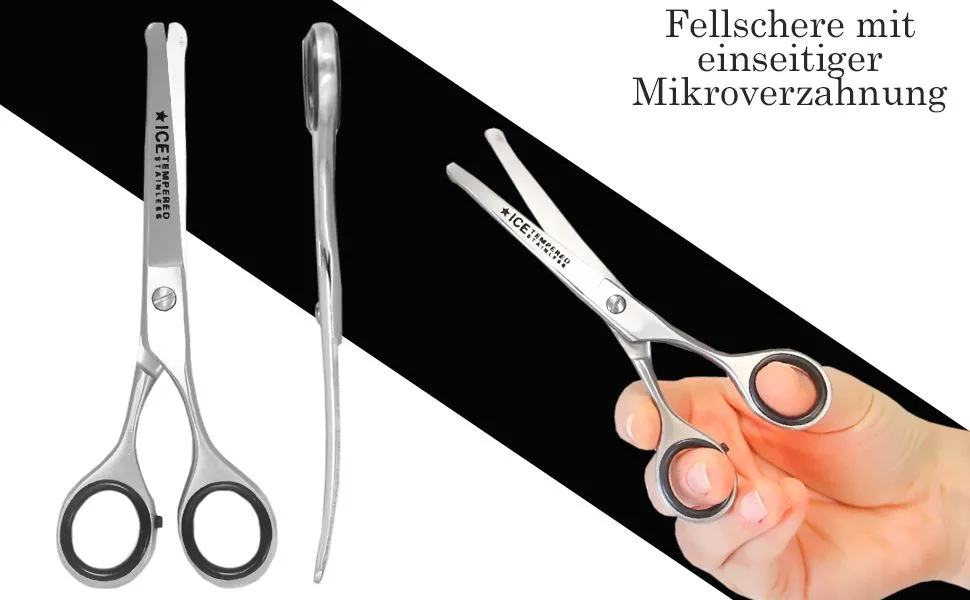 Dog grooming scissors curved paw scissors with micro-toothing - professional fur hair scissors for animals 16 cm with case - Fellschere gebogen Edelstahl Rostfrei Mikroverzahnung Hundehaarschere Hundeschere