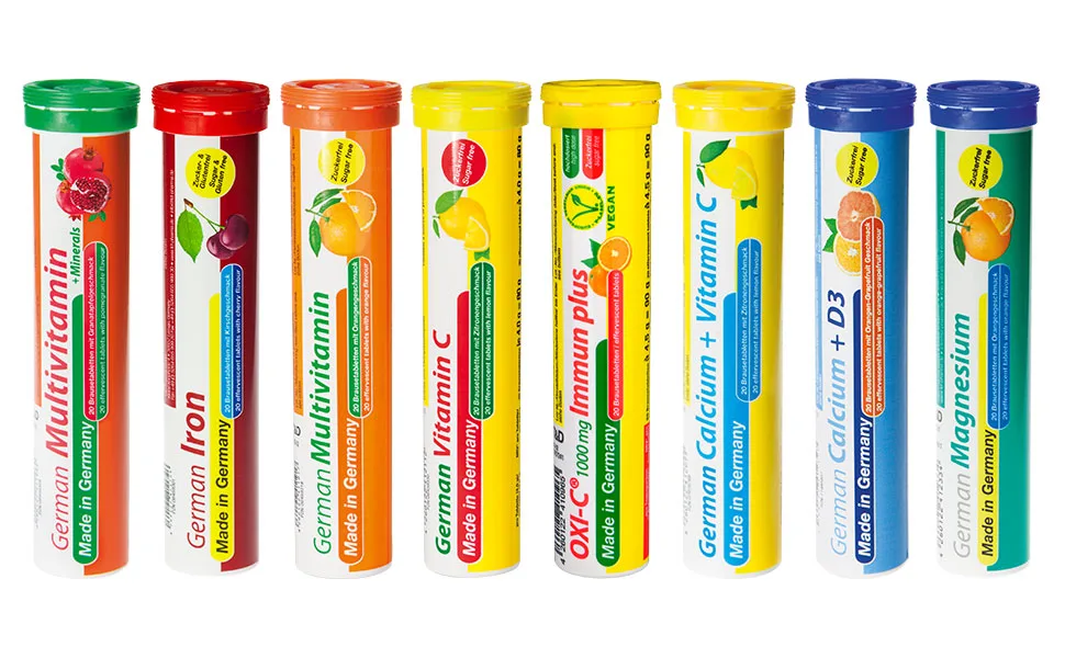 Breath tablets Sortment mix T&D Pharma - 8x20 160 German effervescent tablets - vitamins and minerals in fruity tastes - Made in Germany Tasting package 20 pieces (8 Pack) - 8er Probierpaket