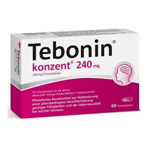 Tebonin Group 240 mg |60 tablets |strengthens memory & concentration |promotes blood circulation |In forgetfulness in old ageVegetable drug with Gingko biloba extract 60 pieces (1 Pack) - Packung