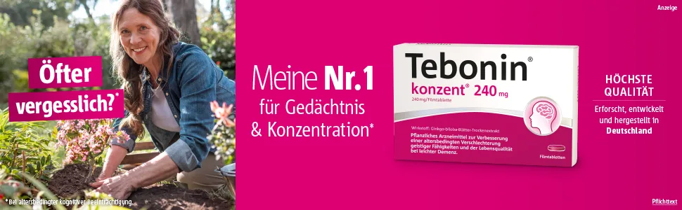 Tebonin Group 240 mg |80 tablets |strengthens memory & concentration |promotes blood circulation |In forgetfulness in old ageVegetable drug with Gingko biloba extract 80 pieces (1 Pack) - Öfter vergesslich