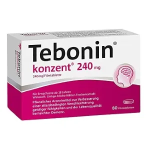 Tebonin Group 240 mg |80 tablets |strengthens memory & concentration |promotes blood circulation |In forgetfulness in old ageVegetable drug with Gingko biloba extract 80 pieces (1 Pack) - Packung