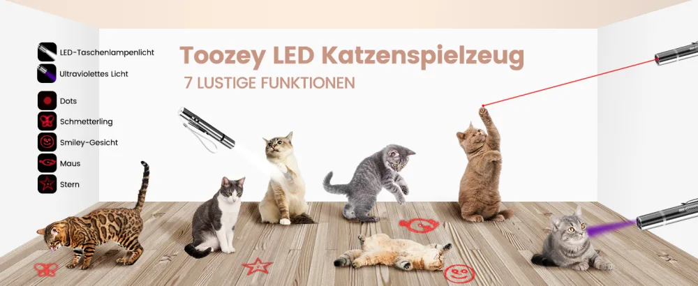 Toozey Led Pointer Cats Dog Toy Pointer with USB rechargeable 7 in 1 and 5 patterns LED pointer interactive cat toys bonus two small mice toys 1 PCs - product information 1