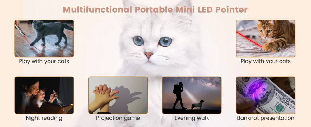 Toozey Led Pointer Cats Dog Toy Pointer with USB rechargeable 7 in 1 and 5 patterns LED pointer interactive cat toys bonus two small mice toys 1 PCs - product information 7