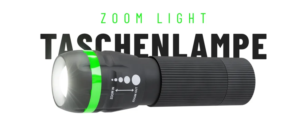 Absina Small LED flashlight Battery -operated - Mini flashlight children with 60 lumens & 110m light width - children flashlight for boys & girls continuously focusable including battery 1 Pack black - ABSINA Zoom Light Taschenlampe