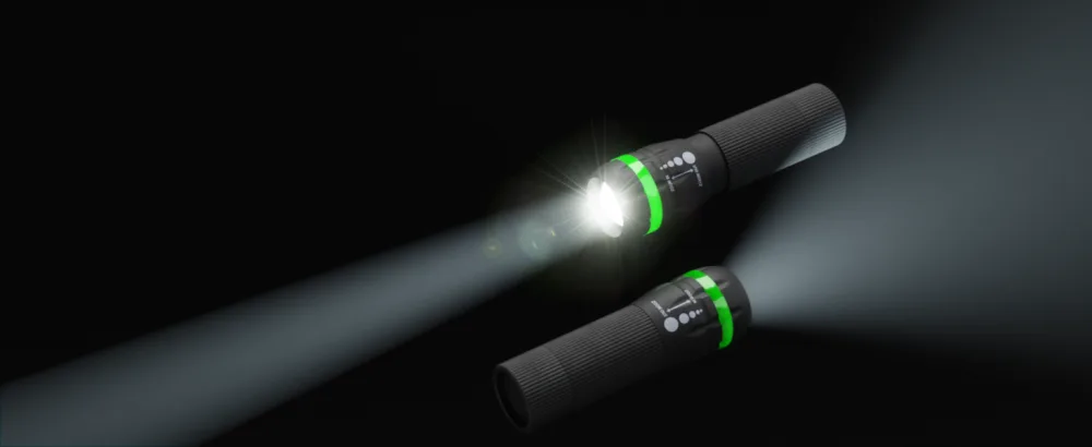 Absina Small LED flashlight Battery -operated - Mini flashlight children with 60 lumens & 110m light width - children flashlight for boys & girls continuously focusable including battery 1 Pack black - Fokussierbar