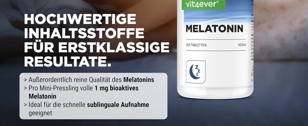Melatonin - 365 tablets - 0.5 mg per daily dose (1/2 tablet) - laboratory test - without unwanted additives - high -dosed - vegan 365 pieces (1 Pack) - Melatonin Tabletten Vit4ever
