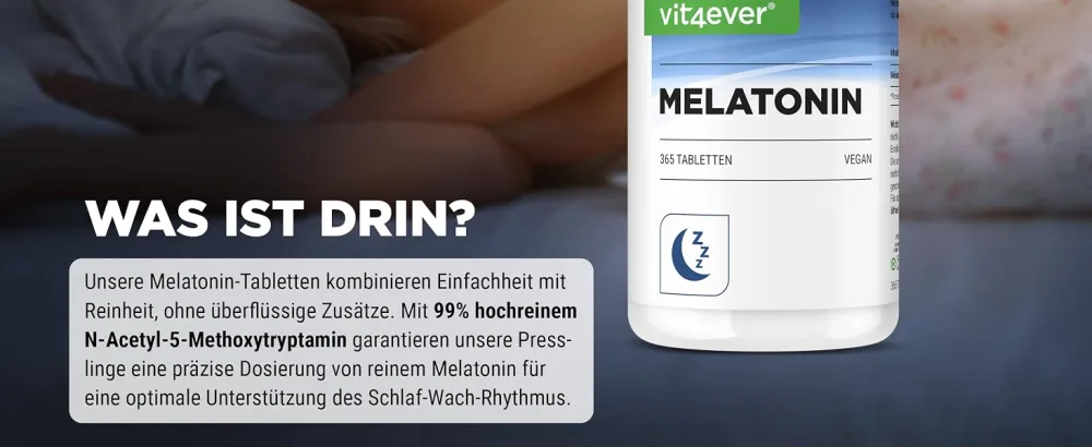 Melatonin - 365 tablets - 0.5 mg per daily dose (1/2 tablet) - laboratory test - without unwanted additives - high -dosed - vegan 365 pieces (1 Pack) - Melatonin Tabletten Vit4ever