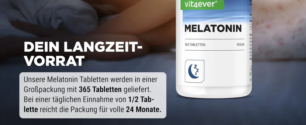 Melatonin - 365 tablets - 0.5 mg per daily dose (1/2 tablet) - laboratory test - without unwanted additives - high -dosed - vegan 365 pieces (1 Pack) - Melatonin Tabletten Vit4ever