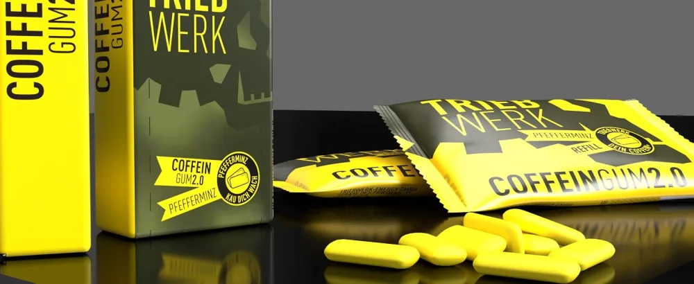 TRIEBWERK caffeine chewing gum 50mg caffeine per gum peppermint flavour 100 pieces vitamin B12 (10x refill) 10x 10pcs refill - COFFEIN GUMS