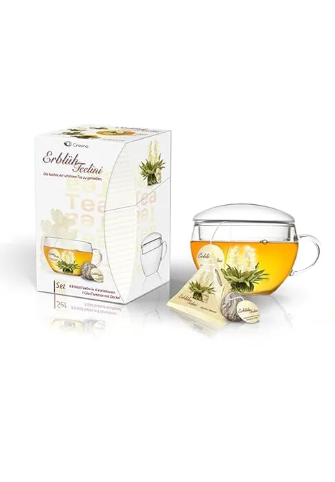 Creano 6 Teblumen gift box green tea in noble magnetic box with silver embossing - 4 different types of green tea teelini 6 pieces (1 Pack) - WT Teelini