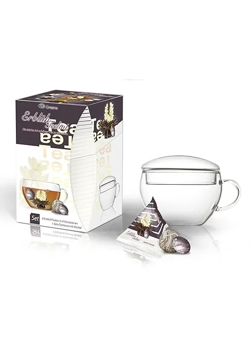 Creano tea flower mix 6 blooming tea ini "White tea" in a classy magnetic box with silver embossing White tea cup portion 6 pieces (1 pack) - ST Teelini