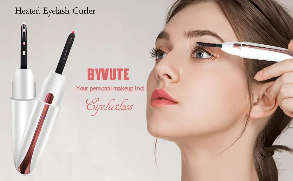 Heated Eyelash Curler, BYVUTE Electric Eyelash Curler with Eye-Curved Fitted Pretty Safe Pointed Comb USB Rechargeable 2 Temperature Settings 24h Long Lasting ELC-02 - Heated eyelash curler