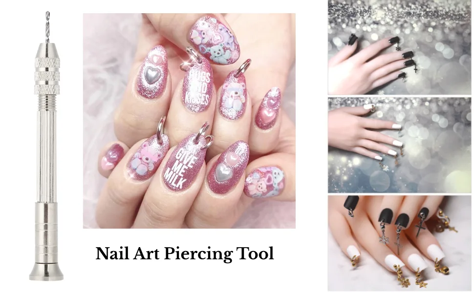 Nail Piercing Tool Manual Nail Art Piercing Tool Nail DIY Pendant Punch with 2pcs Drill Bits for Manicure Accessories - Nail Art Piercing Tool Nail DIY Anhänger Punch