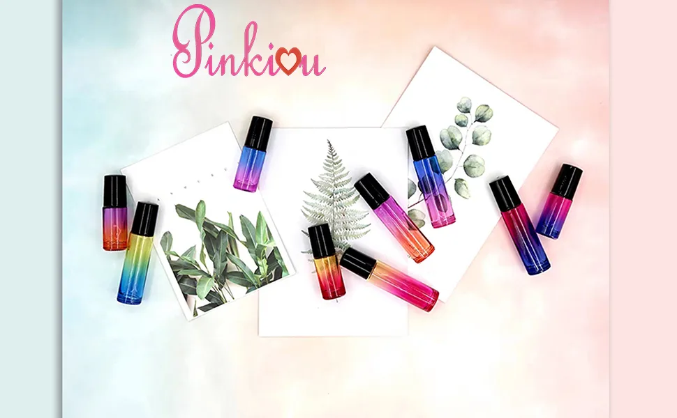 Pinkiou Roller Bottles Glass Roll on Bottle Stainless Steel Ball for Essential Oils 5ml Empty Bottles (with 1 Corkscrew) - wiederbefüllbare Rollerflaschen