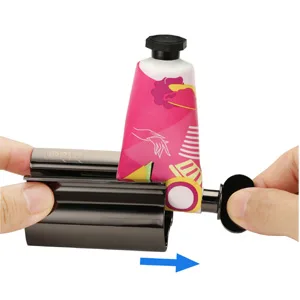 Udqyq tubes queys tubin press 2-pack toothpaste squeezer stainless steel saving toothpaste total squeeze out empty pipes stainless steel toothpaste seat holder with stand function. (Gloss finish black) - pull-B