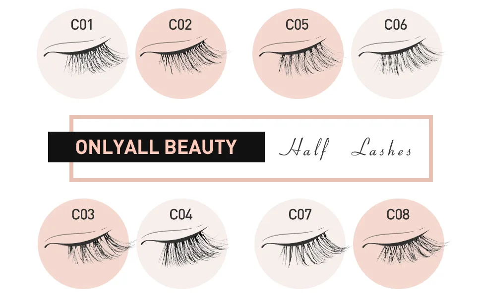 ONLYALL Half eyelashes false eyelashes natural look wispy eyelashes natural half lashes clear band eyelash pack 3d faux mink eyelashes 7 couples c02 - 2313