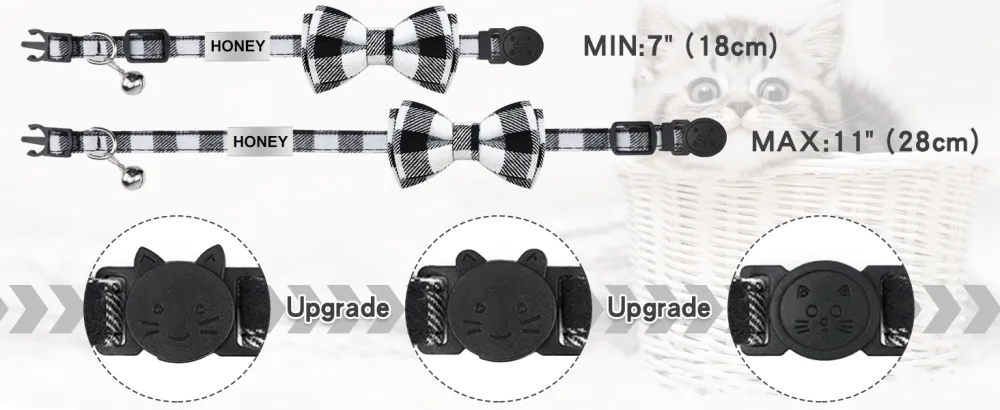 Tagme cats collars with names and telephone number kitten neck band with safety closure and bell black 1 pack black - cat collar