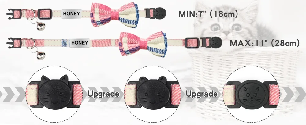 Tagme cats collars with names and telephone number kitten collar with safety closure and bell pink 1 -pack 1 Pack pink - cat collar