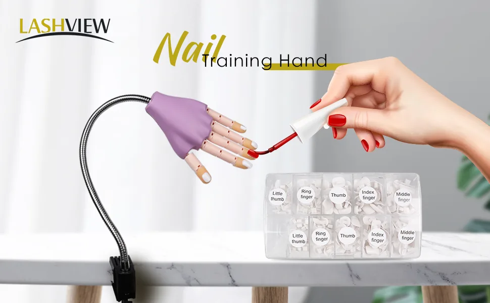 LASHVIEW Nail Practice Hand, 200 pcs Nail Tips Label them,Don't get mixed up,Don't Fall Off Easily Nail,Adjustable bracket,DIY Print Practice Tool - LASHVIEW35