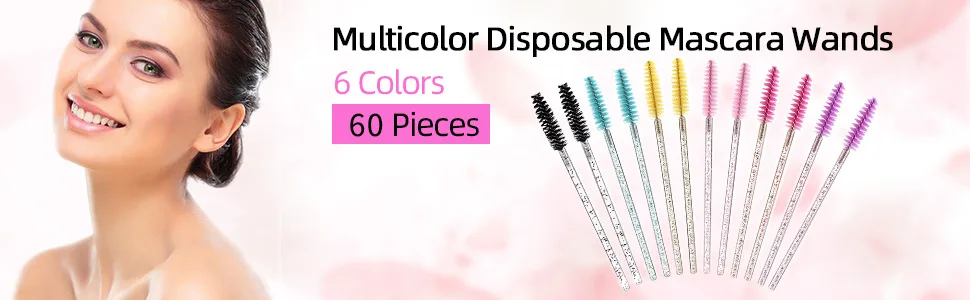 MSQ 60 pack mascara magic sticks disposable mascara eyebrow brushes Applicator 6 colors make-up cosmetic brush with crystal handle for eyelash extensions mascara - product information 12