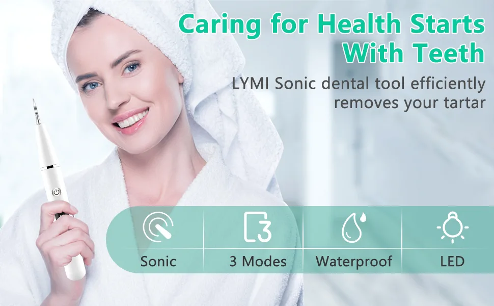 Ultrasonic Tooth Cleaner - Plaque Remover for Teeth Remove Teeth Stain tarter Plaque Calculus - with Led 3 Adjustable Modes 2 Replaceable Clean Heads - 100% Safe White - product information 1
