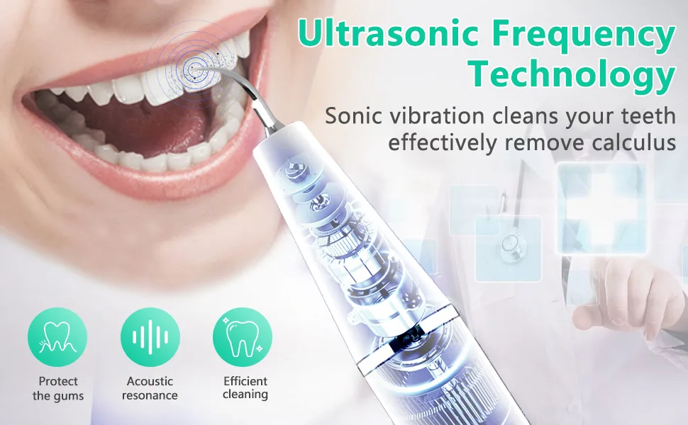 Ultrasonic Tooth Cleaner - Plaque Remover for Teeth Remove Teeth Stain tarter Plaque Calculus - with Led 3 Adjustable Modes 2 Replaceable Clean Heads - 100% Safe White - product information 2
