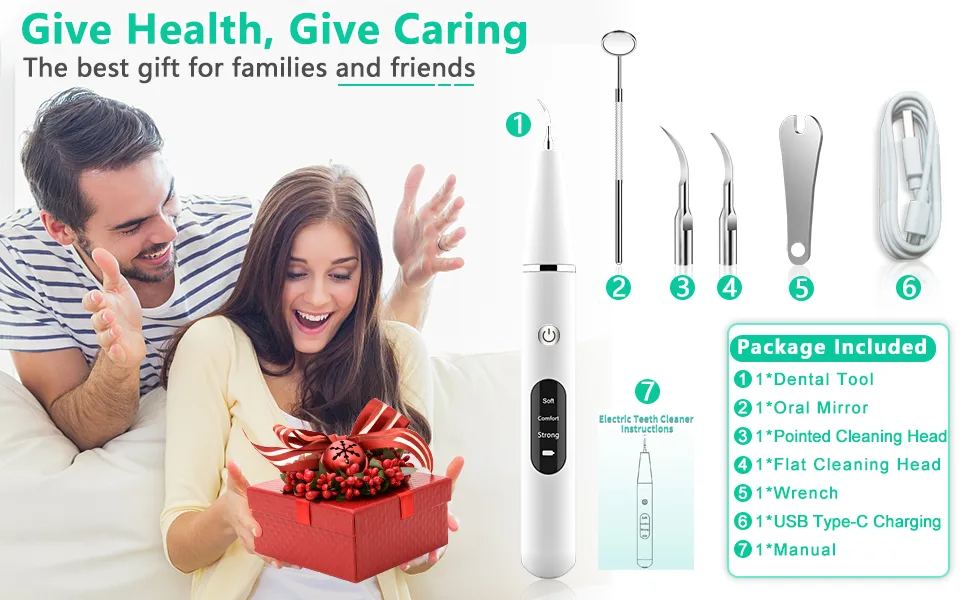 Ultrasonic Tooth Cleaner - Plaque Remover for Teeth Remove Teeth Stain tarter Plaque Calculus - with Led 3 Adjustable Modes 2 Replaceable Clean Heads - 100% Safe White - product information 7