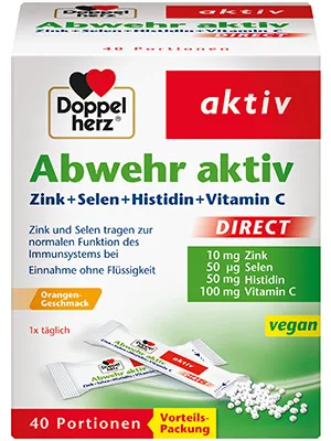 Double -heart defense active direct - zinc selenium and vitamin C to support the immune system plus histidine - 40 micro pellets with orange taste 40 ports (1 Pack) - Doppelherz Abwehr Aktiv