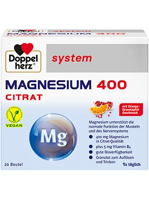 Double -heart system magnesium 400 citrate - magnesium as a contribution to the normal function of the muscles and the nervous system - 20 portion bag 120 g (1 Pack) - Doppelherz system Magnesium 400 Citrat