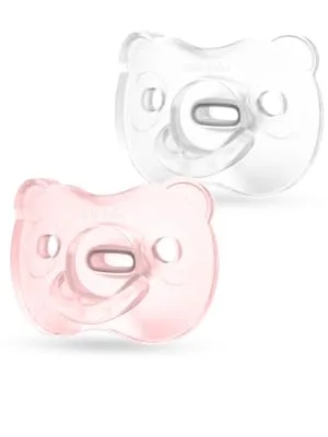 Medela Baby Soft Silicone Pacifiers For babies from 0-6 months 2 pieces Light Pink + Transparent 2 pieces (1 pack) - Schnuller