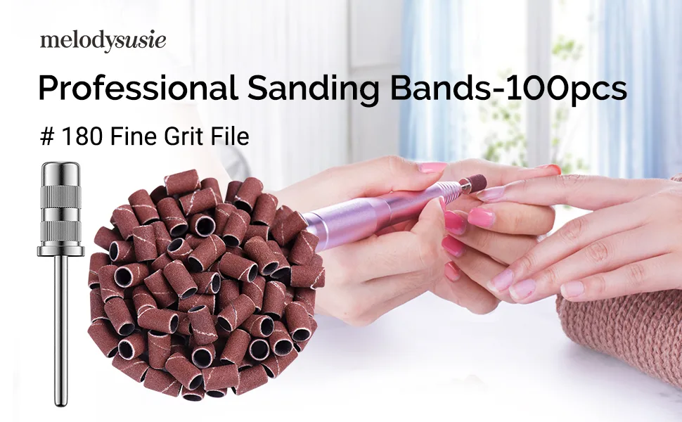 MelodySusie 100pcs Sanding Sleeves Sanding Bands Sanding Caps 180" Nail Drill Attachment for Nail Design Nail Art - product information 15