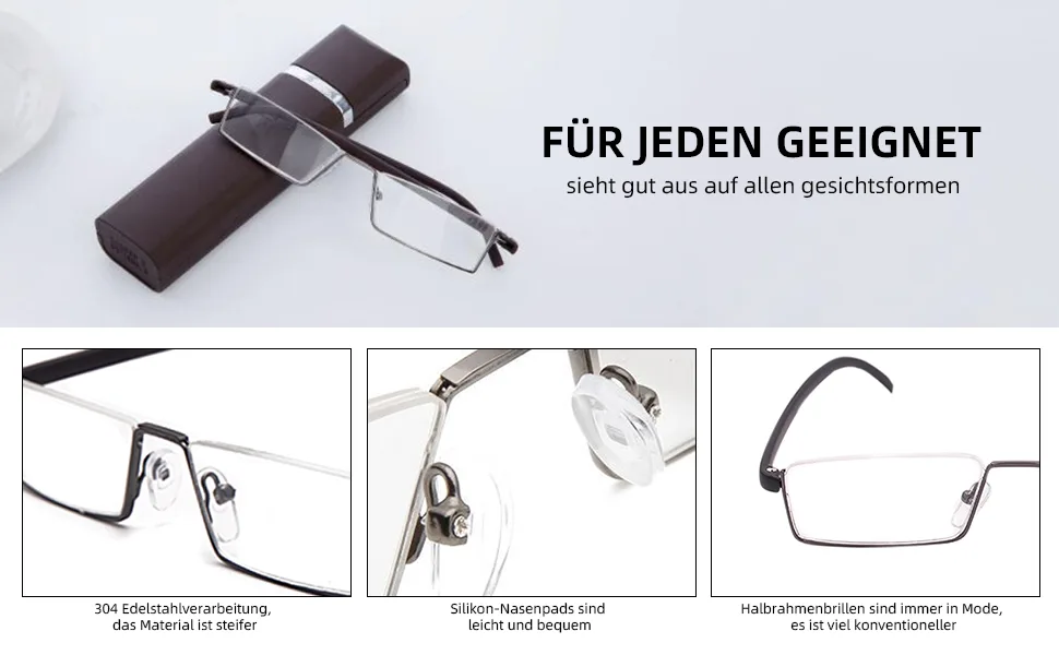 Kokobin reading glasses with ultra -light TR90 frame reading aid Half -gaps made of metal frame with half -frame visual help with glasses case for women and men (blue +1.25) blue +1.25 Dioptria - Halbmetall-Lesebrille, tr90?lesebrille