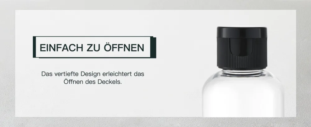 TOUREAL 100ML travel bottles set with flip cap (5 pieces) empty donor plastic bottle set filling bottles for cosmetics with funnel (black) - EINFACH ZU ÖFFNEN