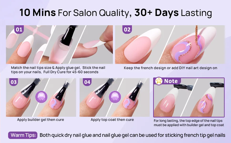Bartbox Builder Gel 15ml for Xcoattips French Nails no more flake off the French tips long durability 30+ days 1 ml (1 Pack) Balck - french nail tips