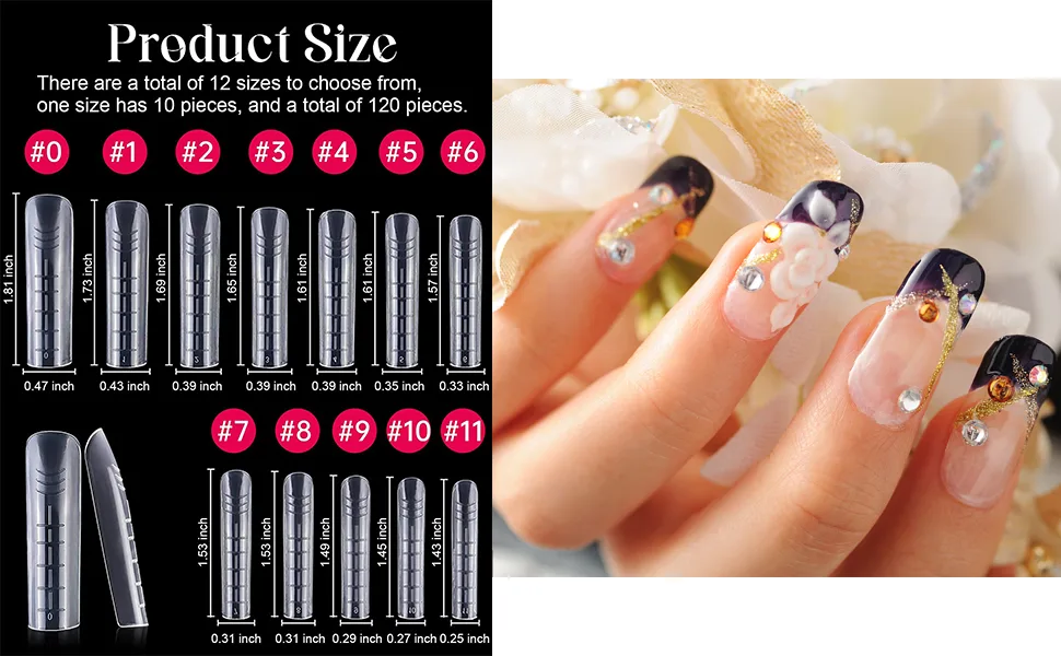 EBANKU 120pcs Clear Full Cover Dual Nail System Form Shape Flat Acrylic Nail Extension Tips Nail Art Manicure Tools Smooth - product information 16