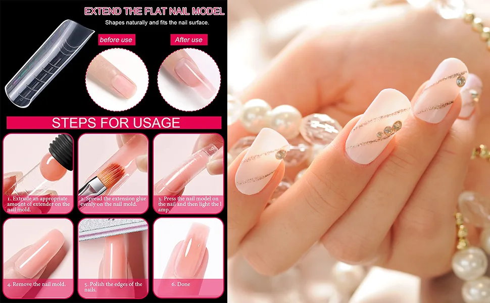 EBANKU 120pcs Clear Full Cover Dual Nail System Form Shape Flat Acrylic Nail Extension Tips Nail Art Manicure Tools Smooth - product information 17