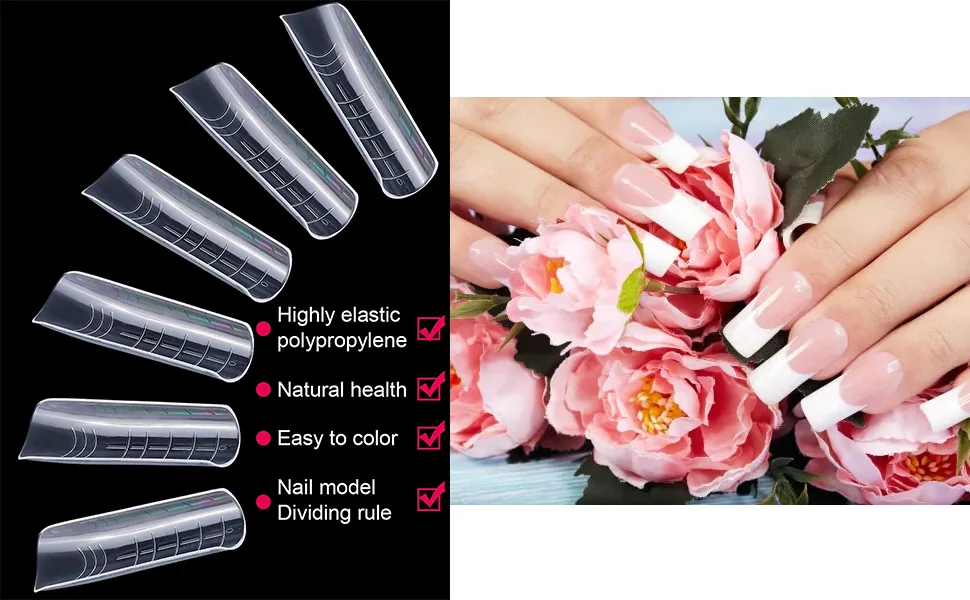 EBANKU 120pcs Clear Full Cover Dual Nail System Form Shape Flat Acrylic Nail Extension Tips Nail Art Manicure Tools Smooth - product information 18