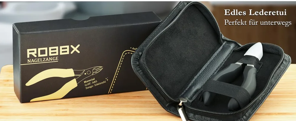 Robbx PROFIAL NAILLAND |Head cutter for strong toenails |Head tongs for thick nails for foot care |Soft handle |Stable leather case - kopfzange