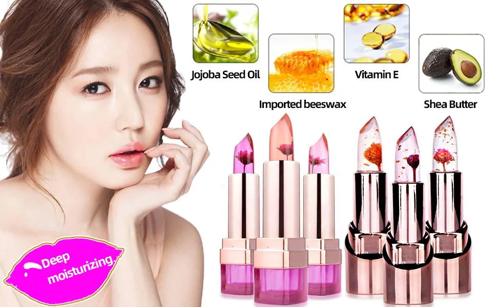 3Pcs Flower Crystal Jelly Magic Temperature-Change Color Lipstick Moisturizing Lipstick Long Lasting Nutritious Lip Balm B (H9302x3) - product information 1
