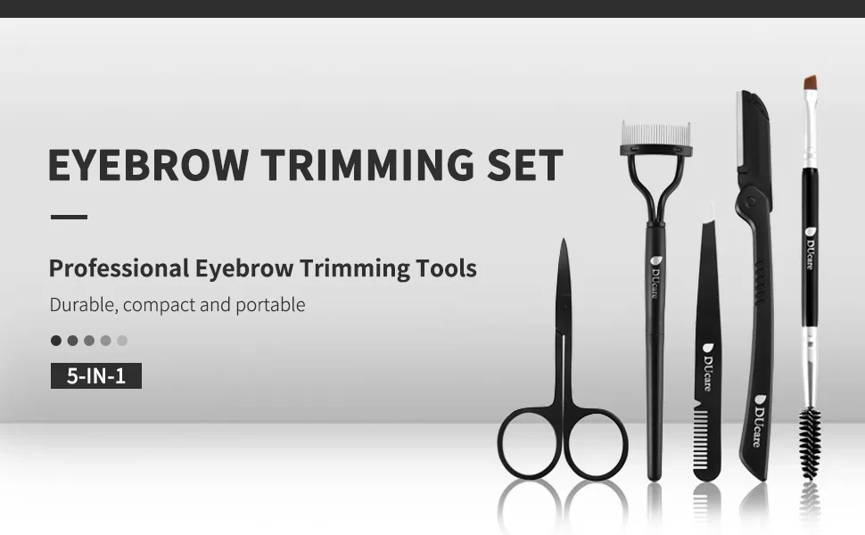 DUcare Eyebrow Razor, Scissors, Tweezers, Eyelash Comb Curler and eyebrow brush 5 in 1 eyebrow kit for Makeup Grooming 5pcs eyebrow kit - 5 in 1 Eyebrow Trimming Kit