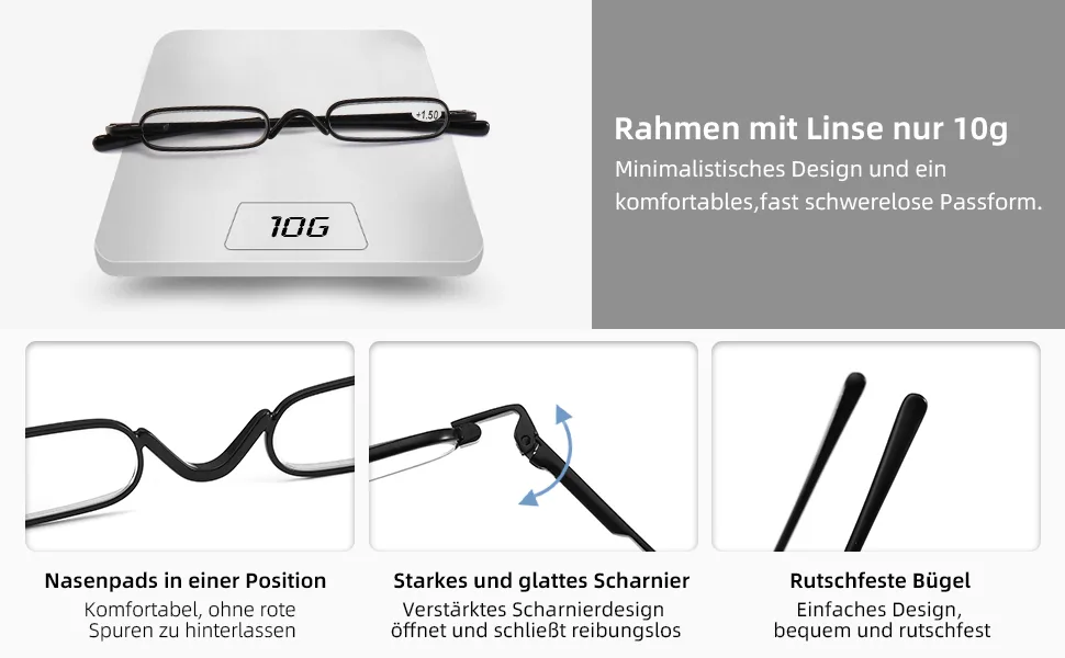 KoKoBin Mini Narrow Reading Glasses Spring Hinge Metal Reading Aid Unisex Visual Aid with Case (Rifle +2.0) Rifle +2.0 - Mini Lesebrille Tragbare Lesebrille Ultraleichte Lesebrille