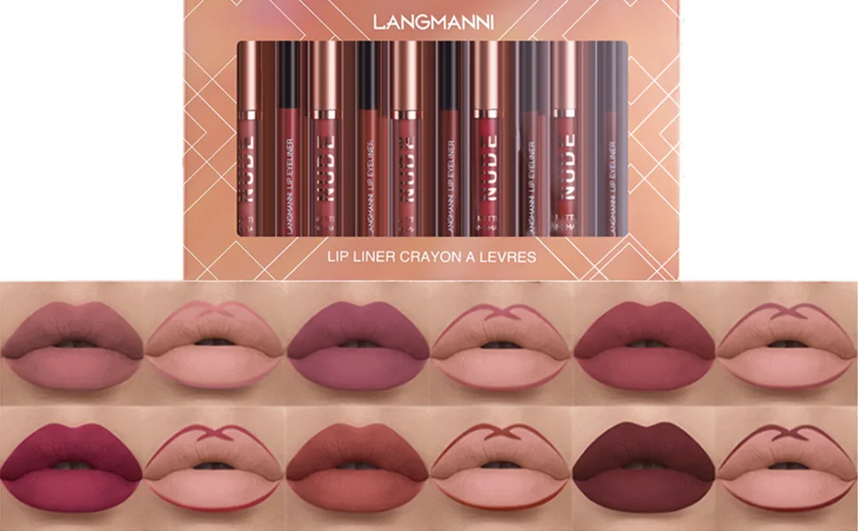 12PCs lipstick make-up set 6PCs velvety matte liquid lipsticks + 6PCs lipcs lipin pencil waterproof durable lip gloss kit lip-make-up gift set (12PCs) - Lipstick Makeup Set