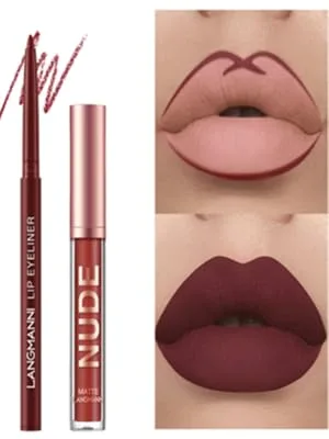 12PCs lipstick make-up set 6PCs velvety matte liquid lipsticks + 6PCs lipcs lipin pencil waterproof durable lip gloss kit lip-make-up gift set (12PCs) - Lipstick Makeup Set