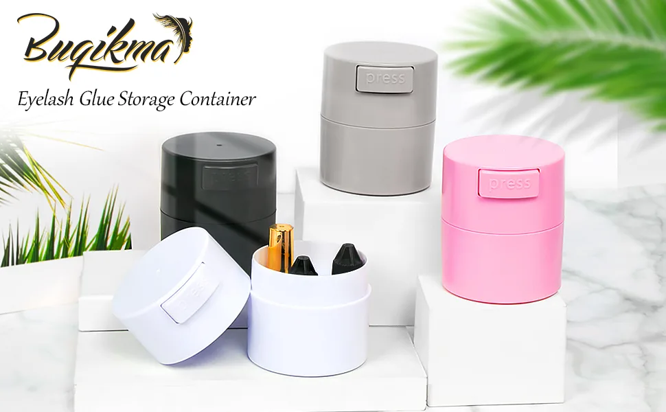 Buqikma Eyelash Glue Storage Tank, Eyelash Extension Glue Jar Storage Tank with Bottom Sealed Adhesive Stand Activated Storage for Eyelash Extension (Black) - Eyelash glue storage container