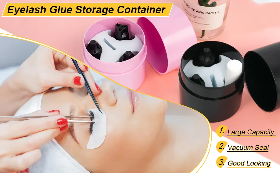 Buqikma Eyelash Glue Storage Tank, Eyelash Extension Glue Jar Storage Tank with Bottom Sealed Adhesive Stand Activated Storage for Eyelash Extension (Black) - features